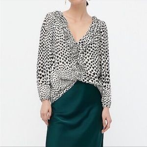 J. Crew ruffle blouse with black hearts. Like new EUC